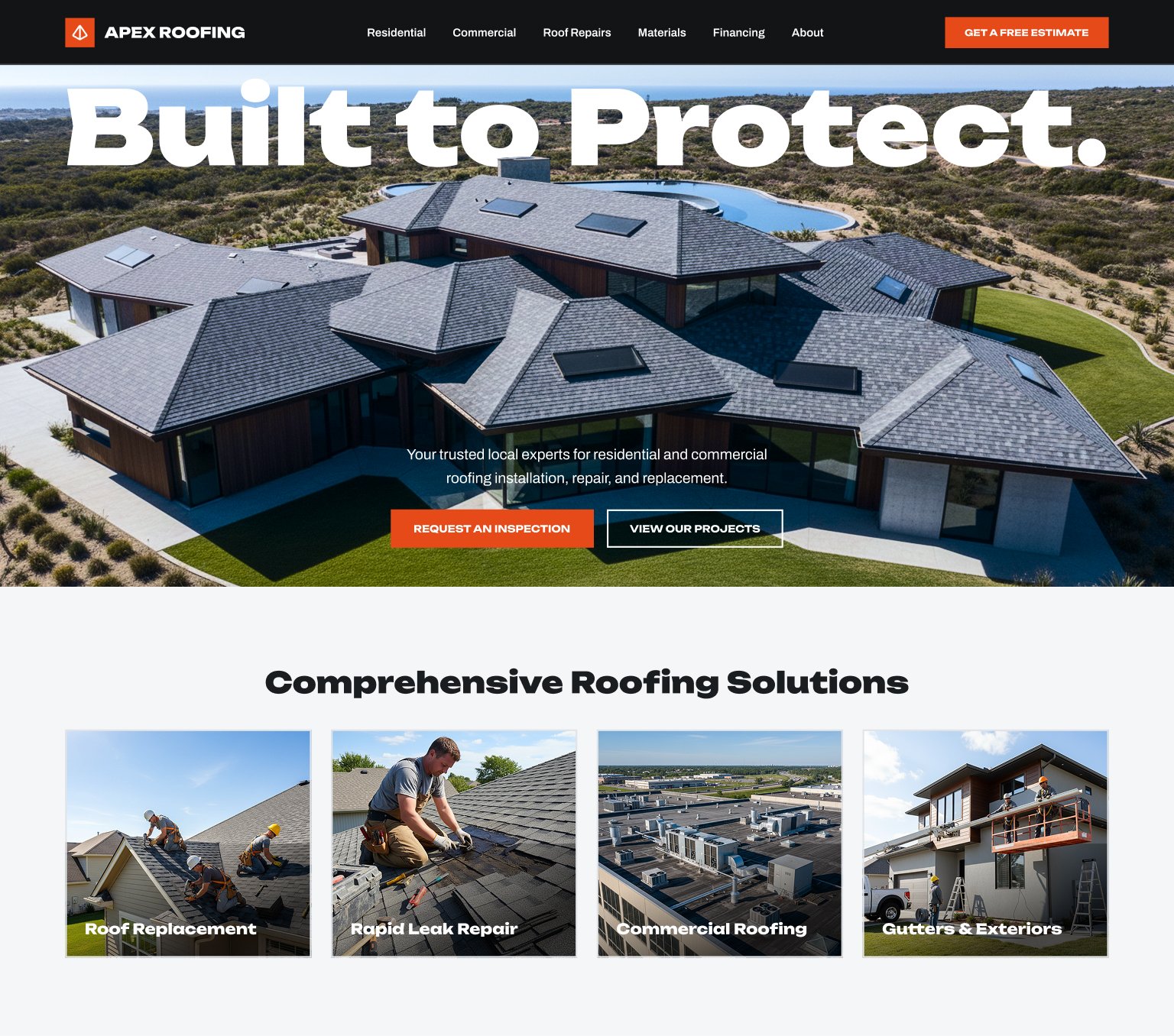 Apex Roofing website homepage