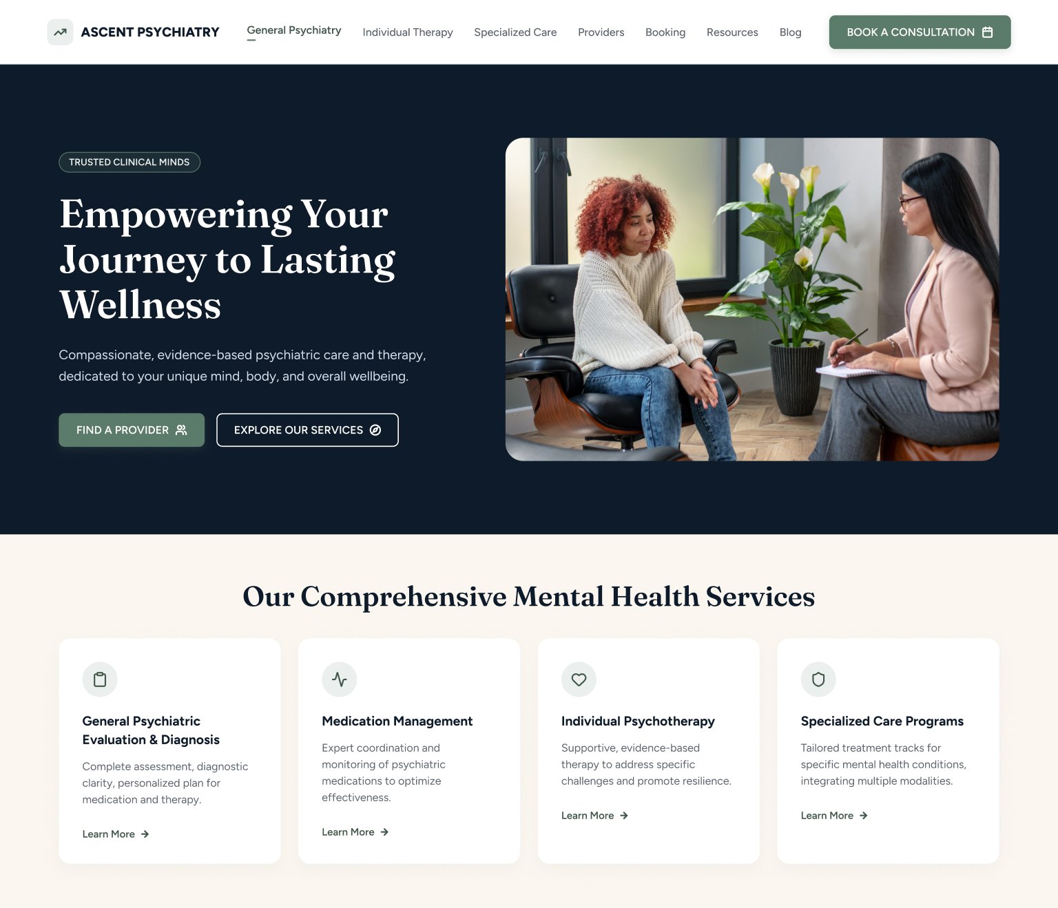 Ascent Psychiatry website homepage