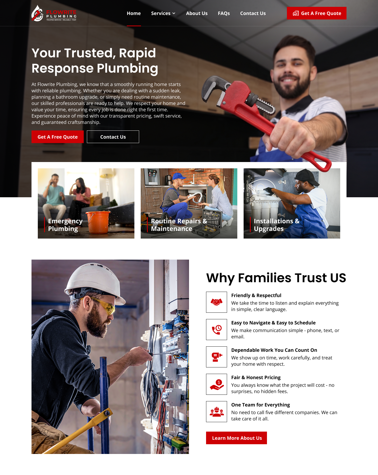 Flowrite Plumbing website homepage